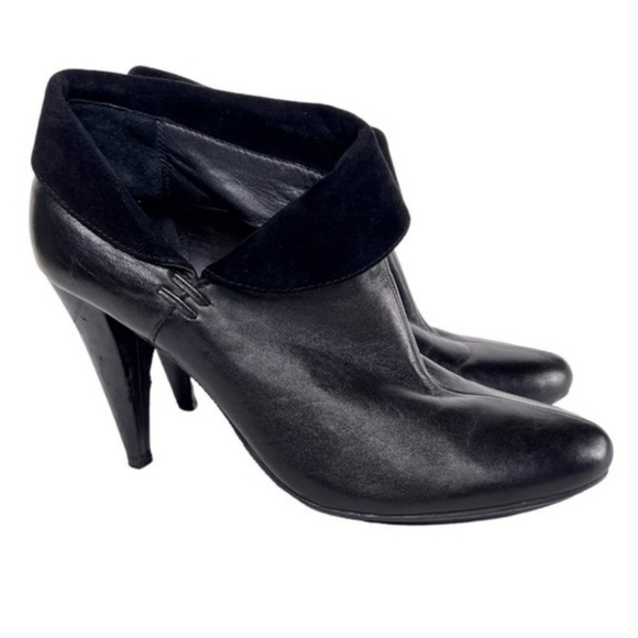 Coach Shoes - Coach Annika Heeled Leather Ankle Bootie A3506 Fold-Over Suede Cuff 8.5B